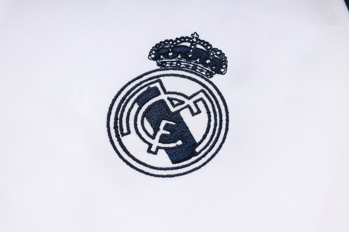 Real Madrid 1/4 Zip Tracksuit Set White/Navy/Yellow