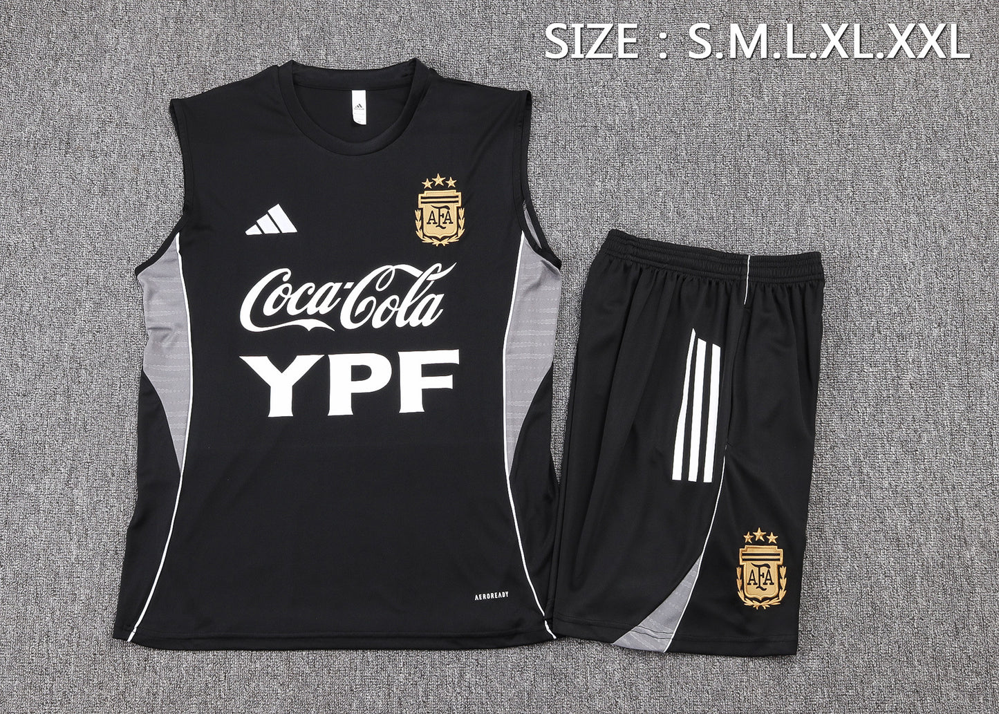 Argentina Sleeveless Training Kit - Black/Grey/White