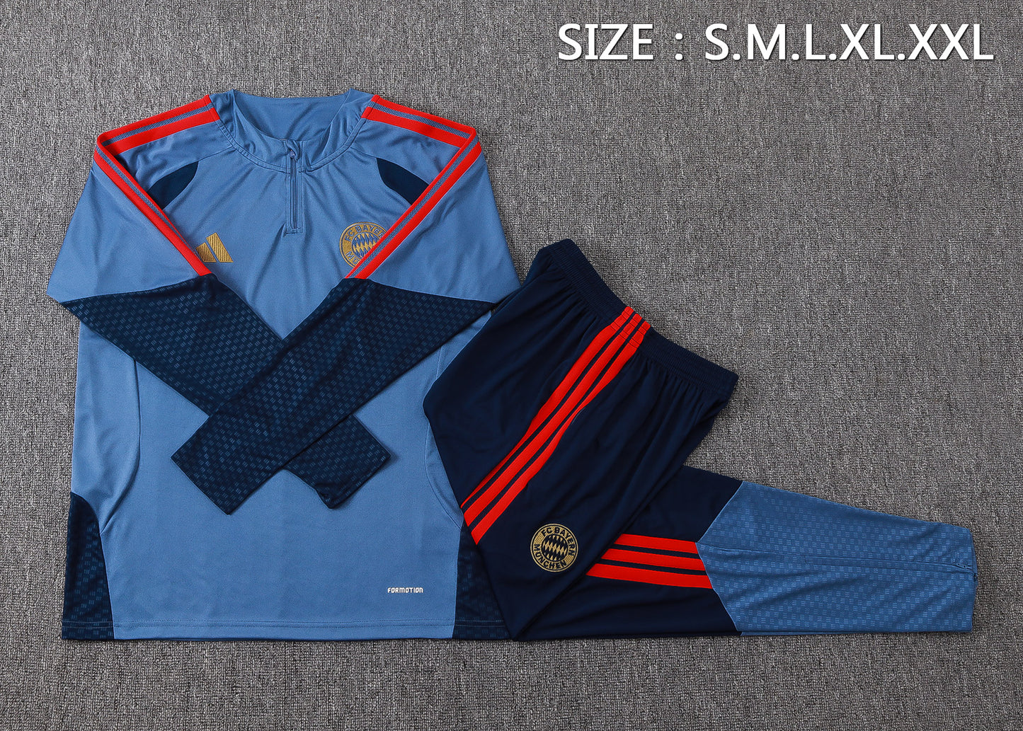 Bayern Munich 1/4 Zip Tracksuit Set - Steel Blue/Navy/Red
