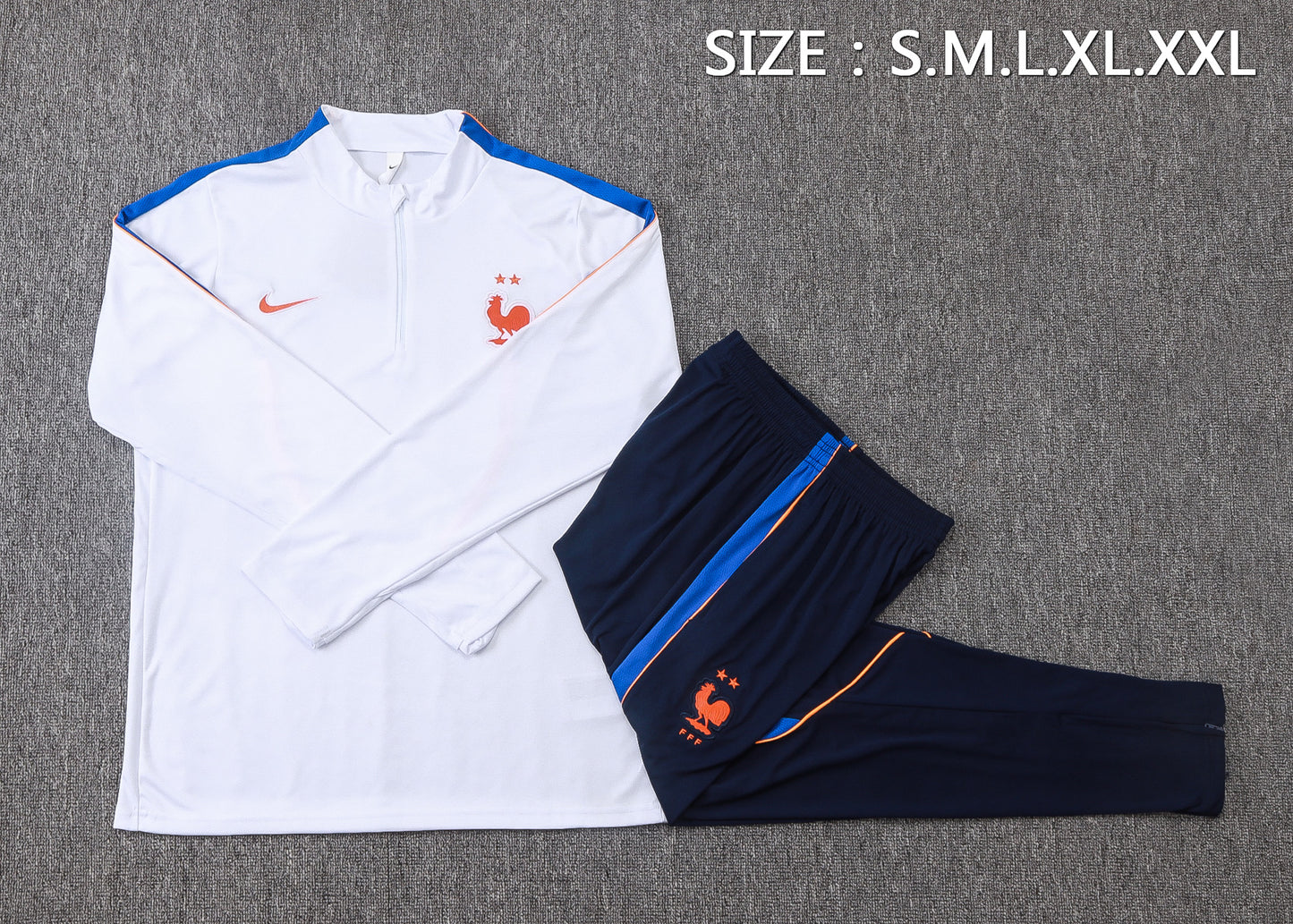 France 1/4 Zip Tracksuit Set - White/Navy