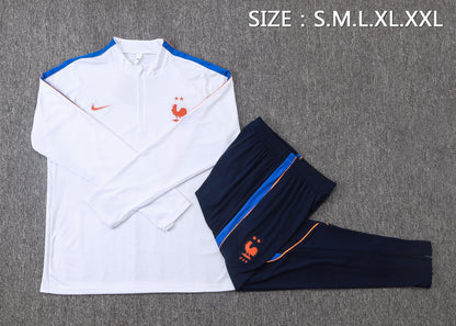 France 1/4 Zip Tracksuit Set - White/Navy