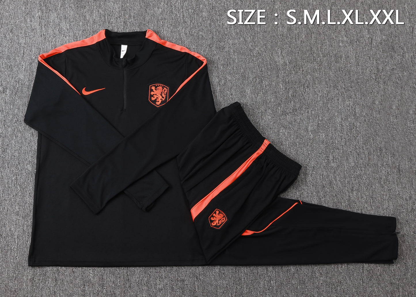Netherlands 1/4 Zip Tracksuit Set - Black/Orange