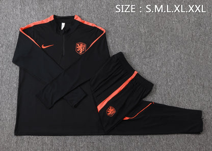 Netherlands 1/4 Zip Tracksuit Set - Black/Orange