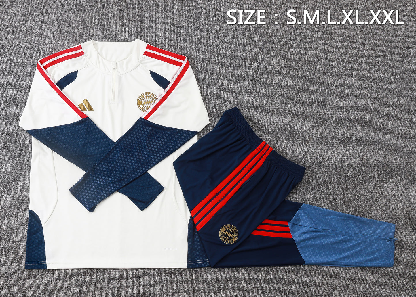 Bayern Munich 1/4 Zip Tracksuit Set - Beige/Navy/Red