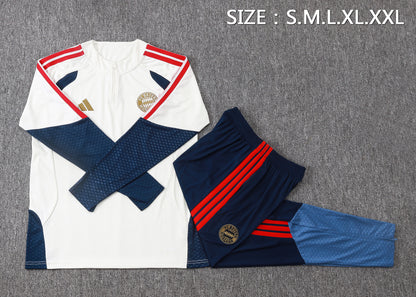 Bayern Munich 1/4 Zip Tracksuit Set - Beige/Navy/Red