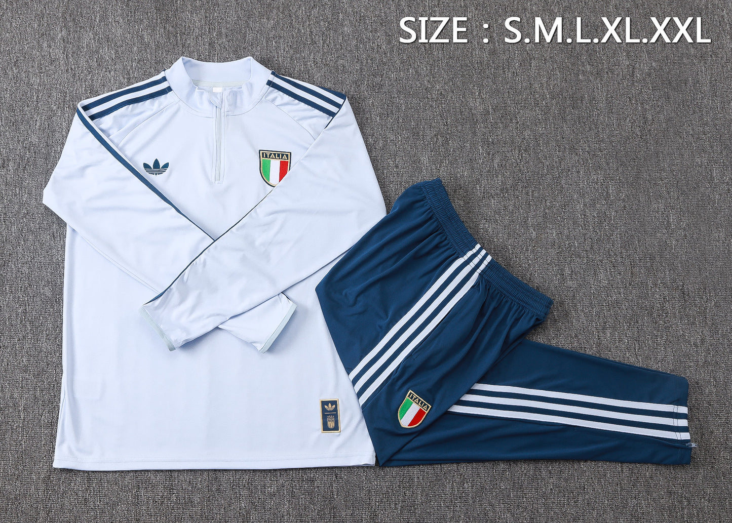 Italy 1/4 Zip Tracksuit Set - Classic White/Navy