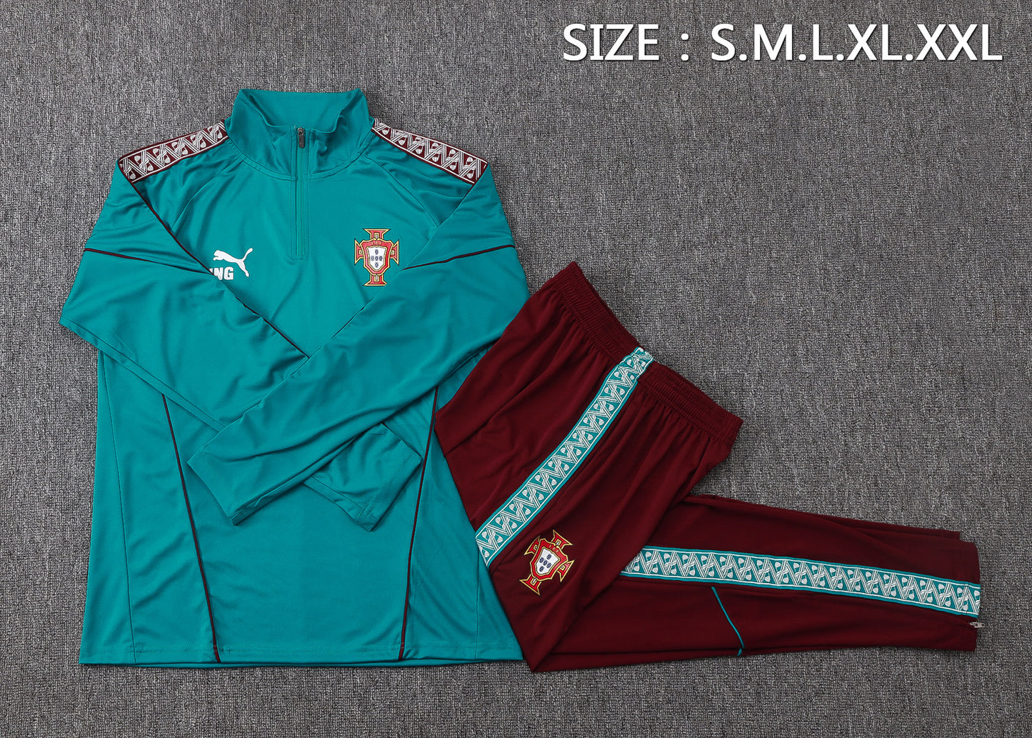 Portugal 1/4 Zip Tracksuit Set - Teal/Maroon
