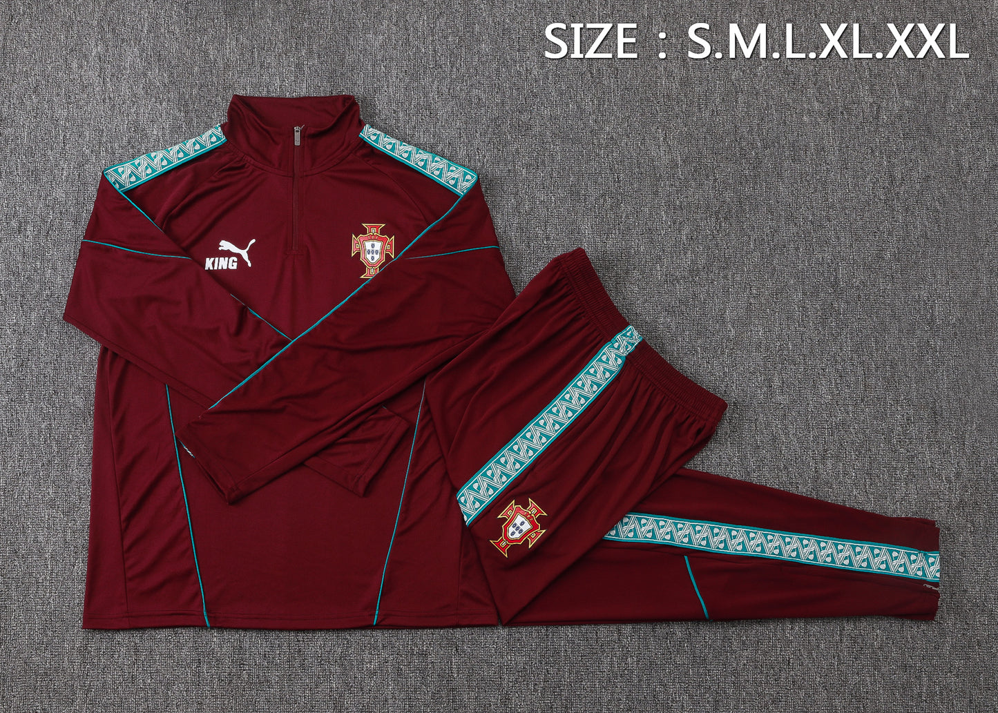 Portugal 1/4 Zip Tracksuit Set - Maroon/Teal
