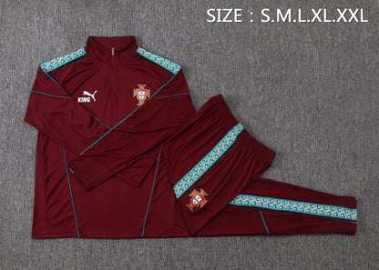 Portugal 1/4 Zip Tracksuit Set - Maroon/Teal