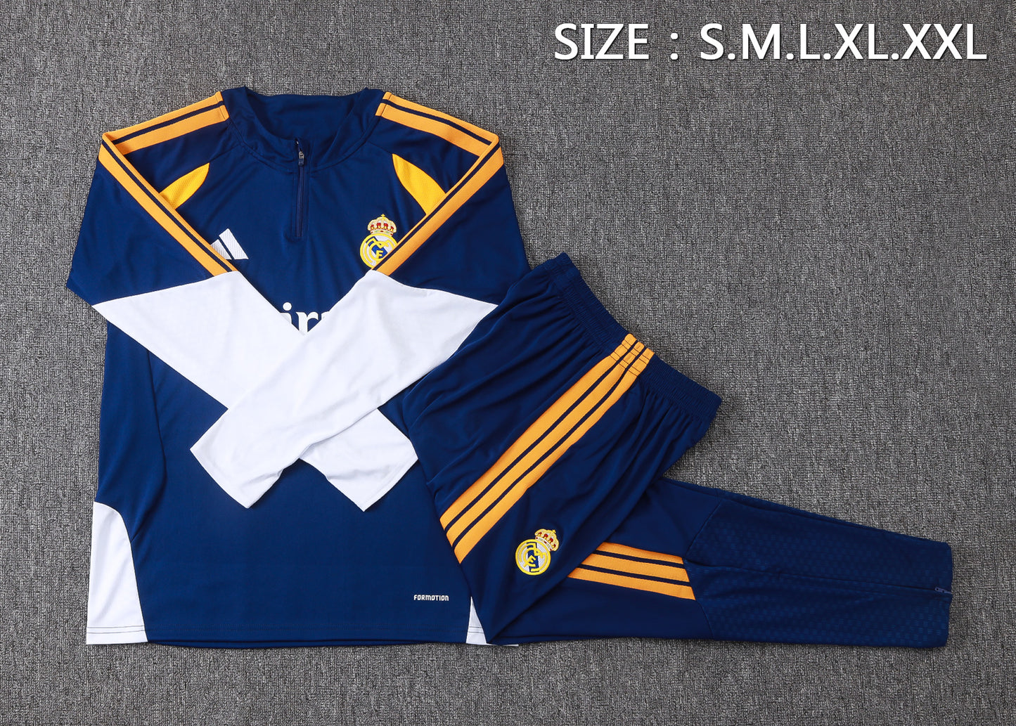 Real Madrid 1/4 Zip Tracksuit Set - Navy/Gold