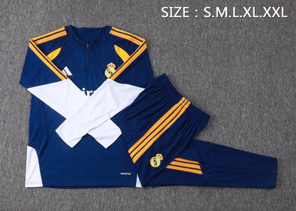 Real Madrid 1/4 Zip Tracksuit Set - Navy/Gold