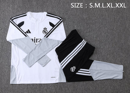 Real Madrid 1/4 Zip Tracksuit Set - White/Black/Grey
