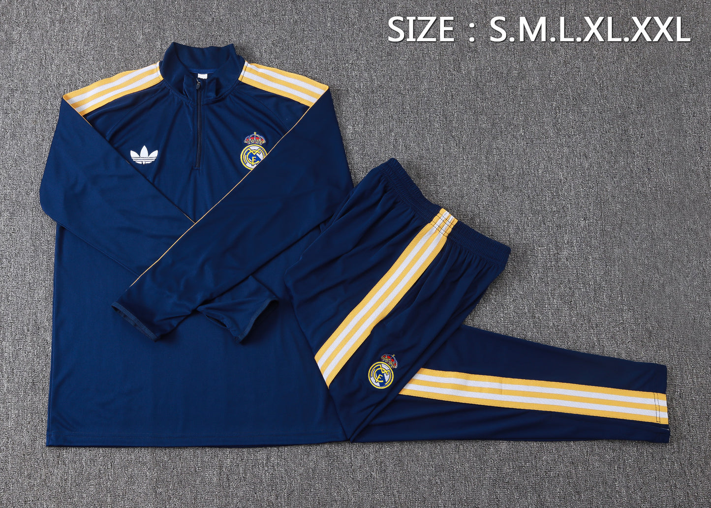 Real Madrid 1/4 Zip Tracksuit Set - Navy/Gold Classic