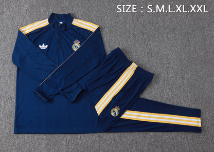 Real Madrid 1/4 Zip Tracksuit Set - Navy/Gold Classic