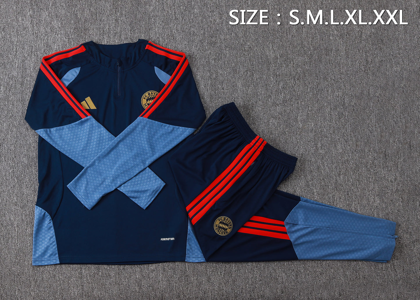 Bayern Munich 1/4 Zip Tracksuit Set - Navy/Steel Blue/Red