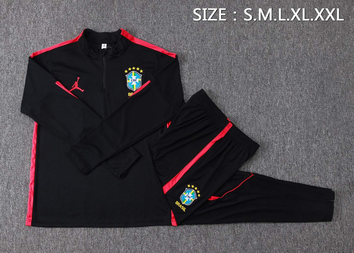 Brazil 1/4 Zip Tracksuit Set - Black/Red Jordan