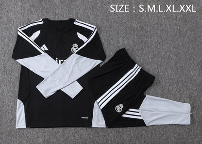 Real Madrid 1/4 Zip Tracksuit Set - Black/White/Grey