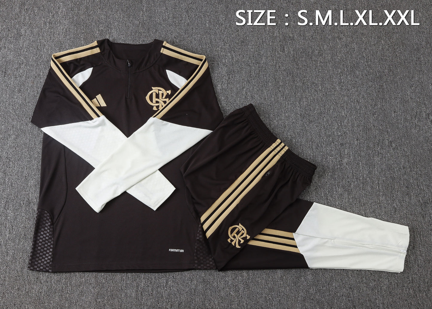 Flamengo 1/4 Zip Tracksuit Set - Black/White/Gold