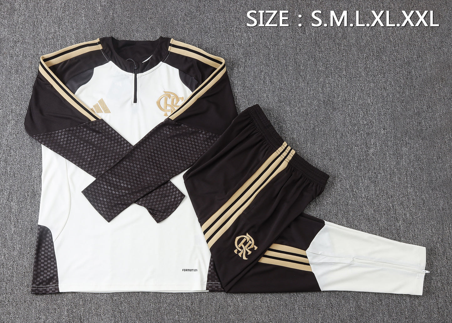 Flamengo 1/4 Zip Tracksuit Set - White/Black/Gold