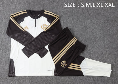 Flamengo 1/4 Zip Tracksuit Set - White/Black/Gold