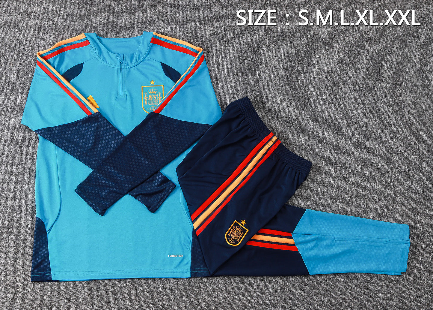 Spain 1/4 Zip Tracksuit Set - Light Blue/Navy