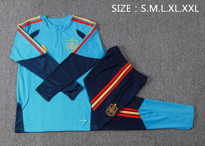 Spain 1/4 Zip Tracksuit Set - Light Blue/Navy