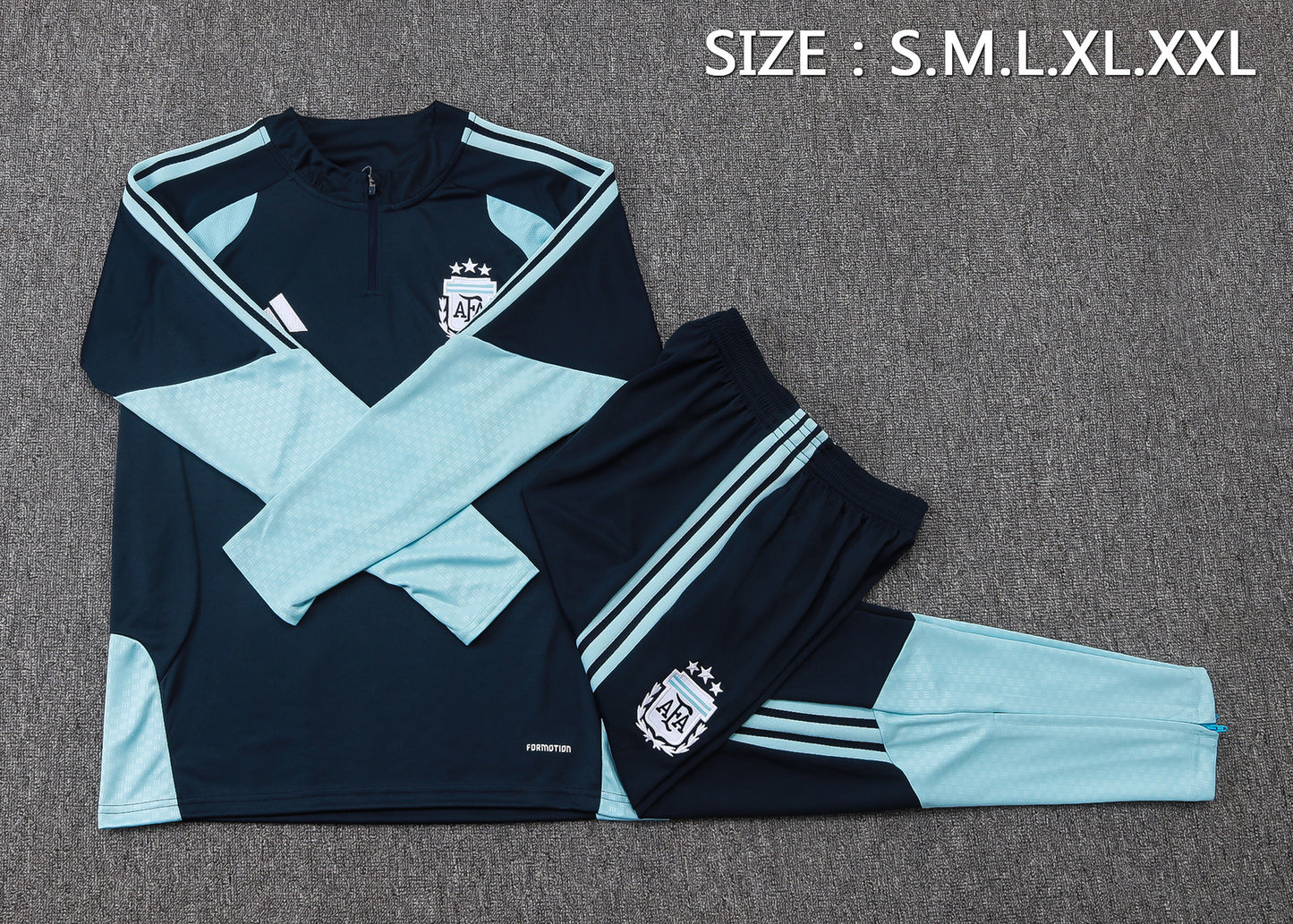 Argentina 1/4 Zip Tracksuit Set - Navy/Light Blue