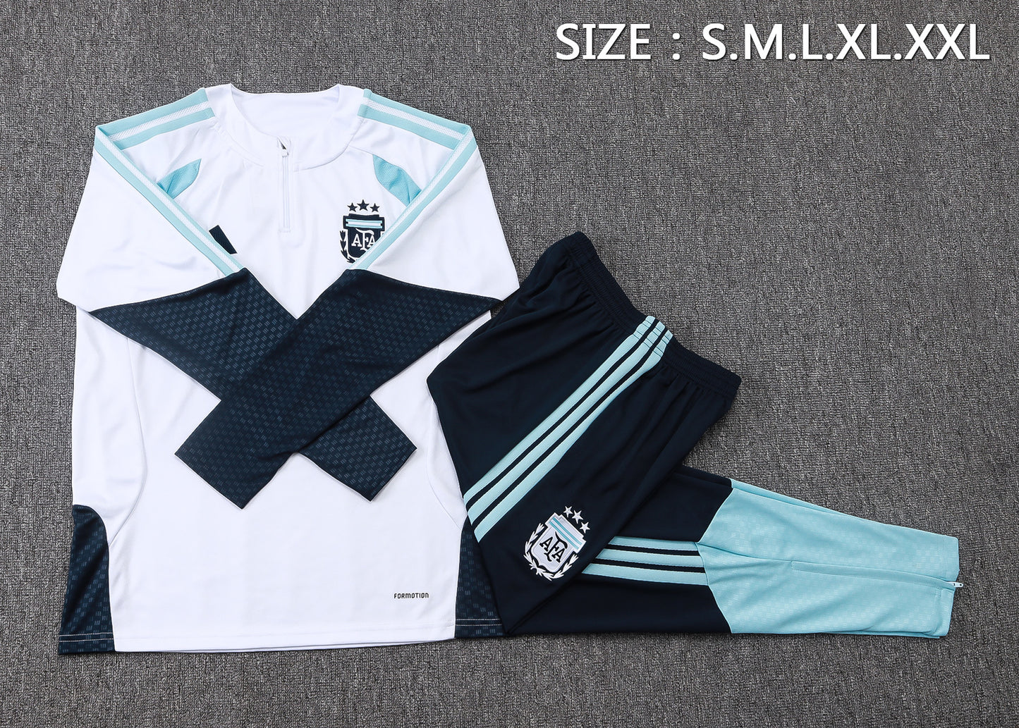 Argentina 1/4 Zip Tracksuit Set - White/Light Blue/Navy