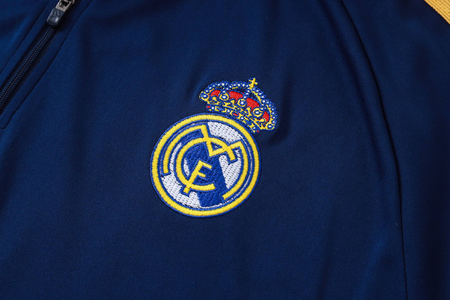 Real Madrid 1/4 Zip Tracksuit Set - Navy/Gold Classic