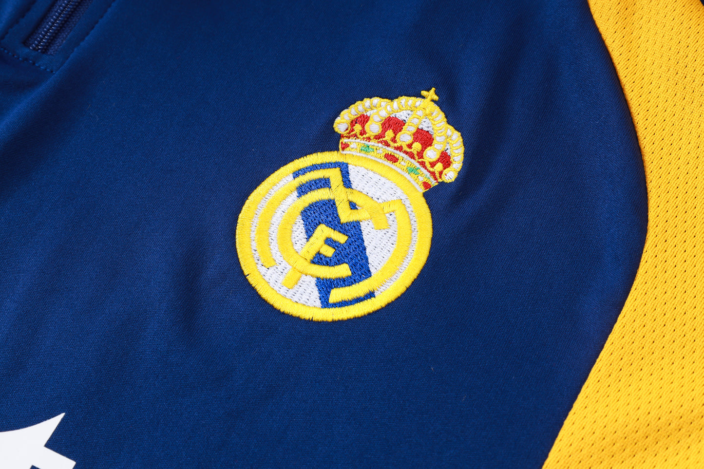Real Madrid 1/4 Zip Tracksuit Set - Navy/Gold