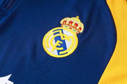 Real Madrid 1/4 Zip Tracksuit Set - Navy/Gold