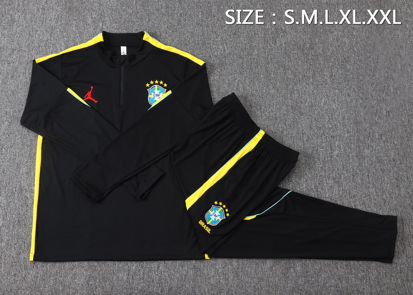 Brazil 1/4 Zip Tracksuit Set - Black/Yellow Jordan
