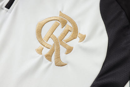 Flamengo 1/4 Zip Tracksuit Set - White/Black/Gold
