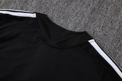 Real Madrid 1/4 Zip Tracksuit Set - Black/White/Grey