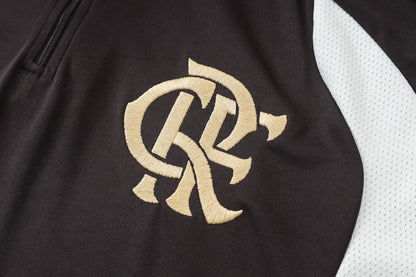 Flamengo 1/4 Zip Tracksuit Set - Black/White/Gold