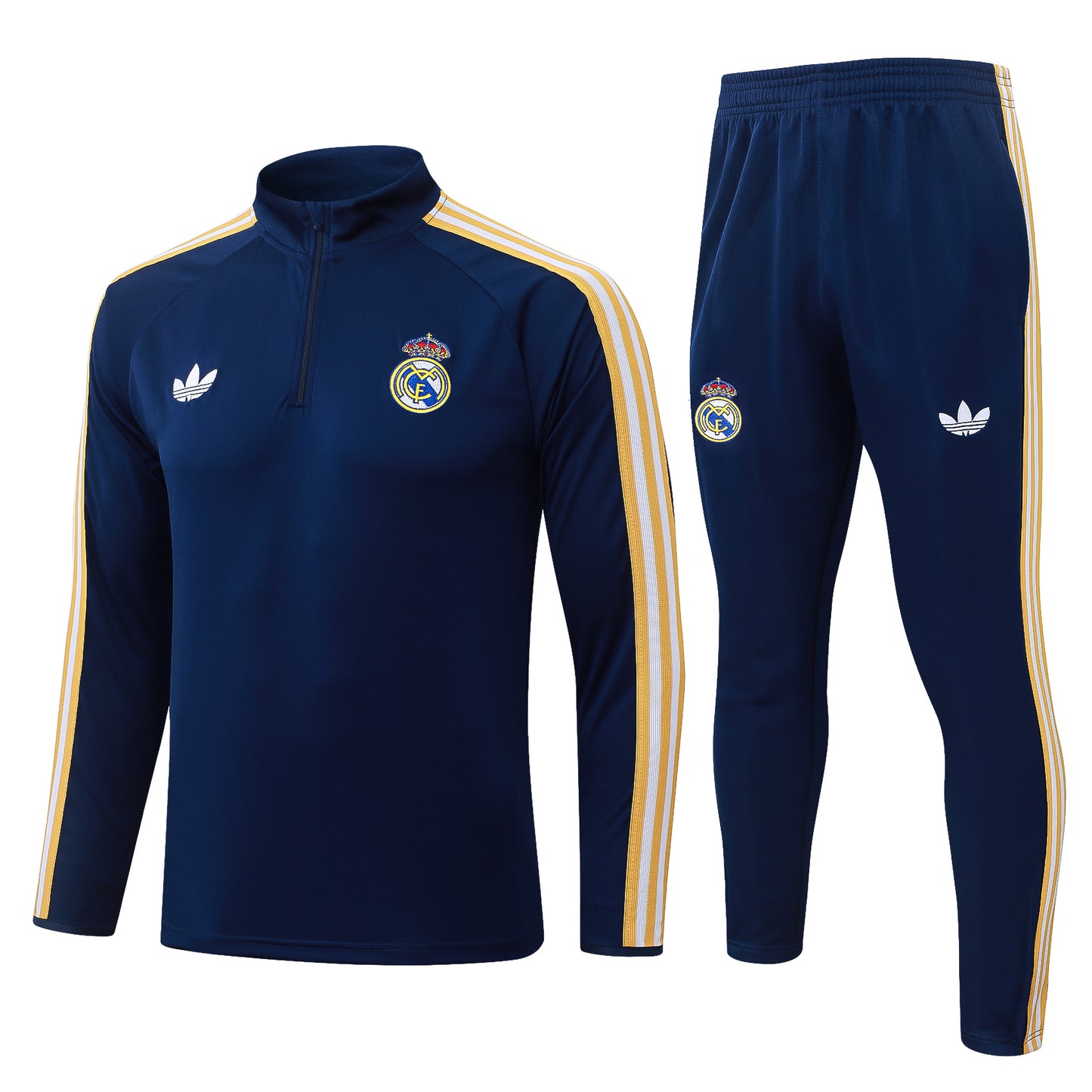 Real Madrid 1/4 Zip Tracksuit Set - Navy/Gold Classic