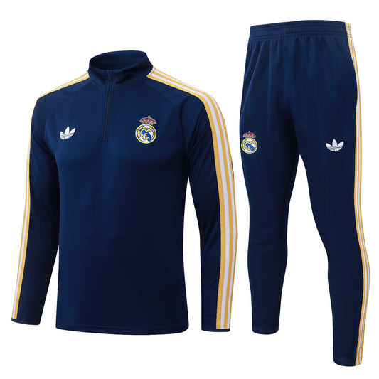 Real Madrid 1/4 Zip Tracksuit Set - Navy/Gold Classic