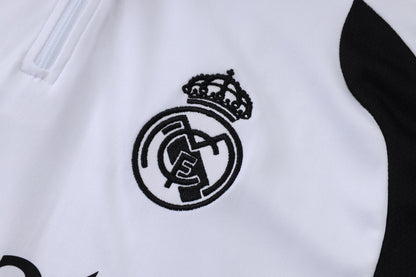 Real Madrid 1/4 Zip Tracksuit Set - White/Black/Grey