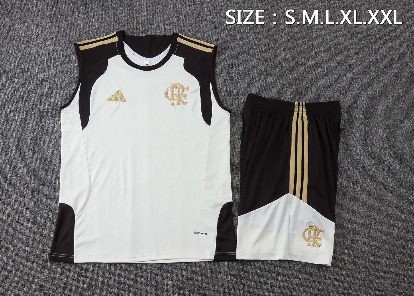 Flamengo Sleeveless Training Kit - White/Black/Gold