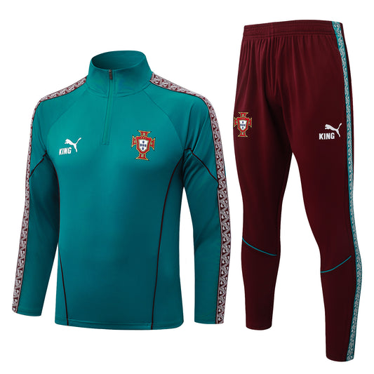Portugal 1/4 Zip Tracksuit Set - Teal/Maroon