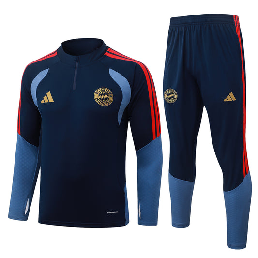 Bayern Munich 1/4 Zip Tracksuit Set - Navy/Steel Blue/Red