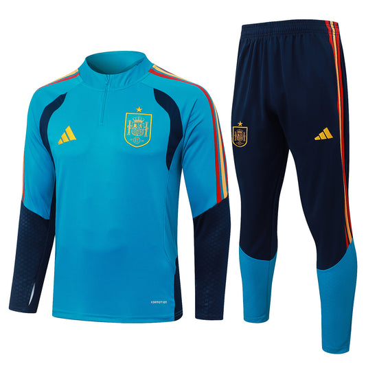 Spain 1/4 Zip Tracksuit Set - Light Blue/Navy