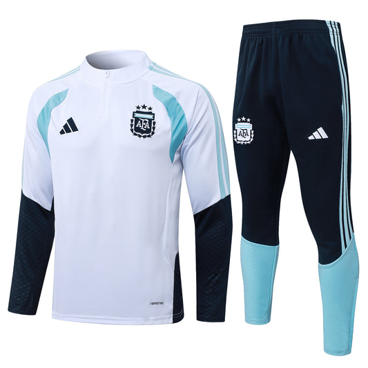 Argentina 1/4 Zip Tracksuit Set - White/Light Blue/Navy