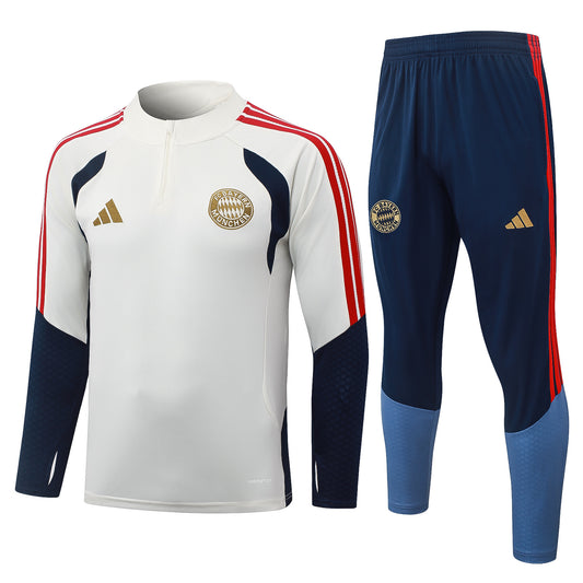 Bayern Munich 1/4 Zip Tracksuit Set - Beige/Navy/Red