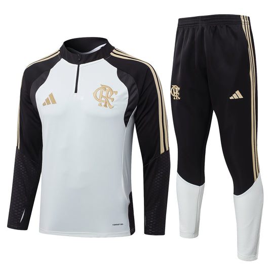Flamengo 1/4 Zip Tracksuit Set - White/Black/Gold
