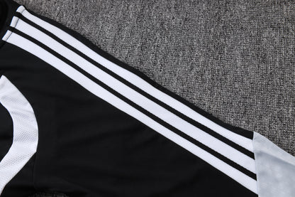 Real Madrid 1/4 Zip Tracksuit Set - Black/White/Grey