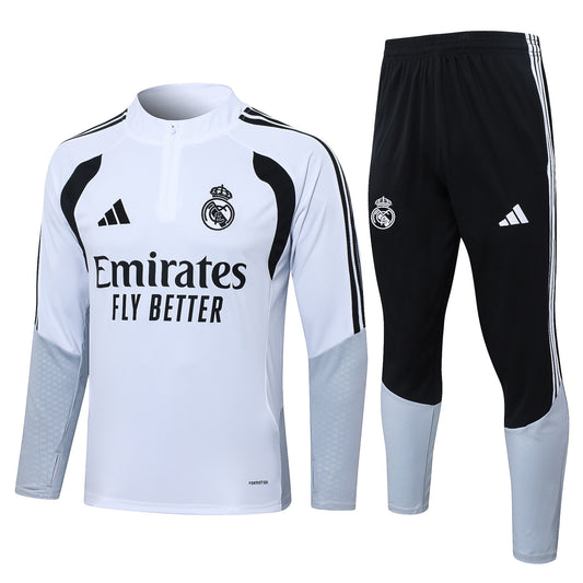 Real Madrid 1/4 Zip Tracksuit Set - White/Black/Grey