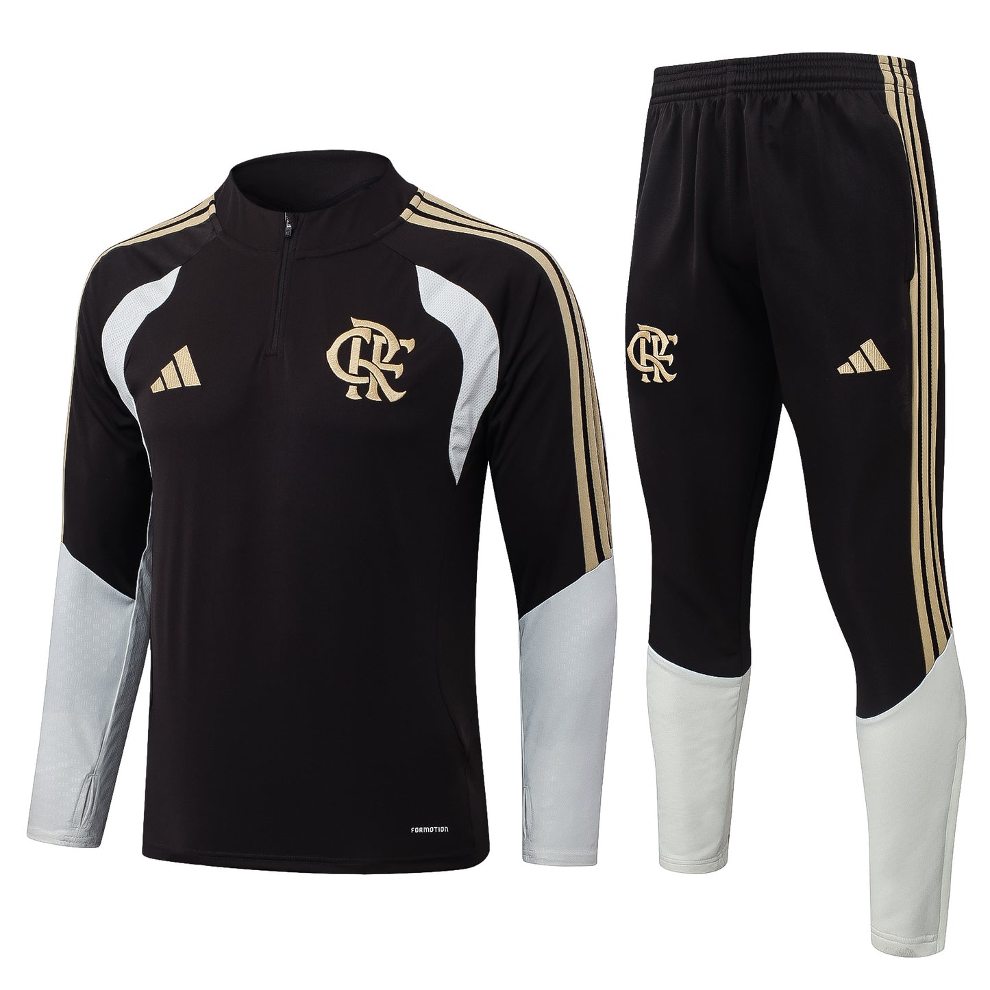 Flamengo 1/4 Zip Tracksuit Set - Black/White/Gold