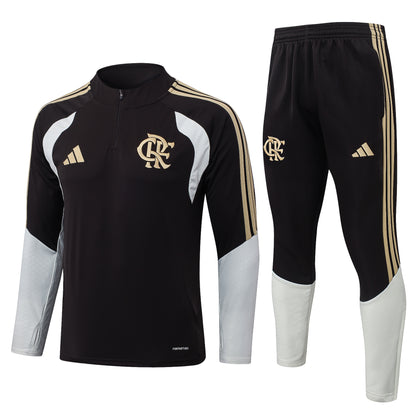 Flamengo 1/4 Zip Tracksuit Set - Black/White/Gold