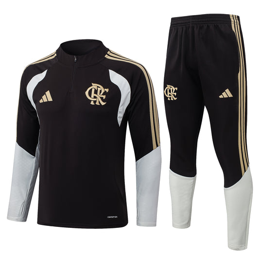Flamengo 1/4 Zip Tracksuit Set - Black/White/Gold